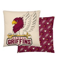 Coussin double face beige et grenat 45x45cm - Logo Griffins et pattern